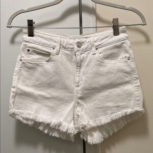 Guess White High-Waist Frayed Denim Shorts